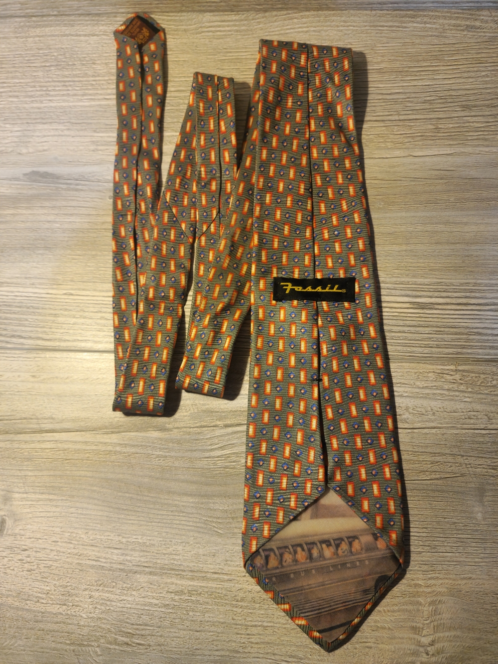 Fossil Orange Geometric Pattern Silk Tie